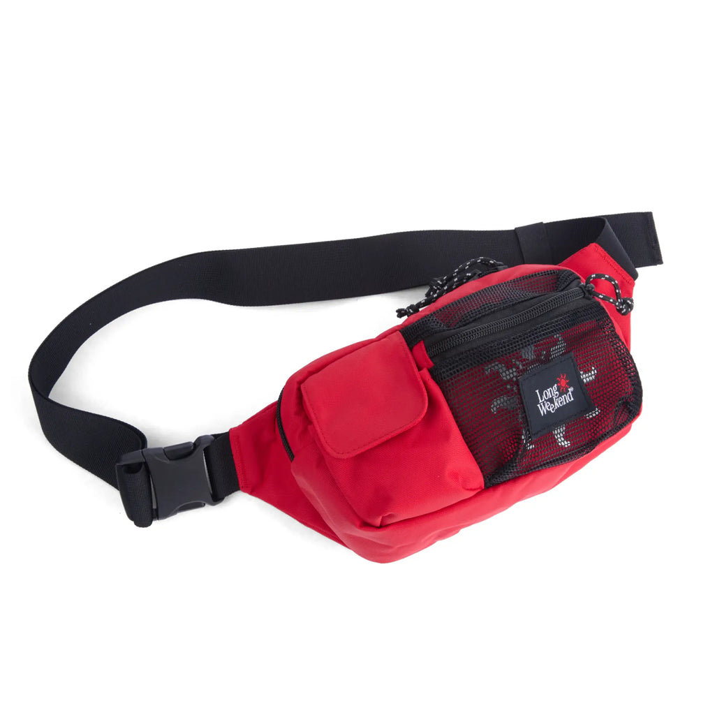 Long weekend monterey sling chili red waist bag with black mesh panel and adjustable strap