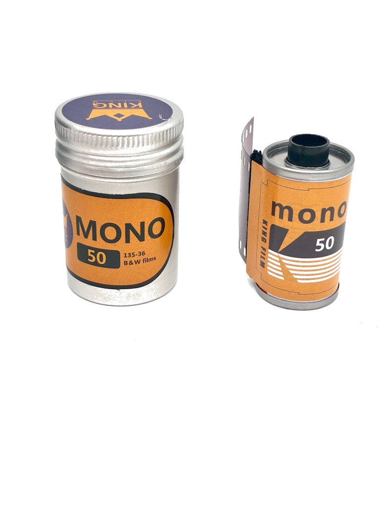 King Film Mono 50 35mm black and white film canister and cassette