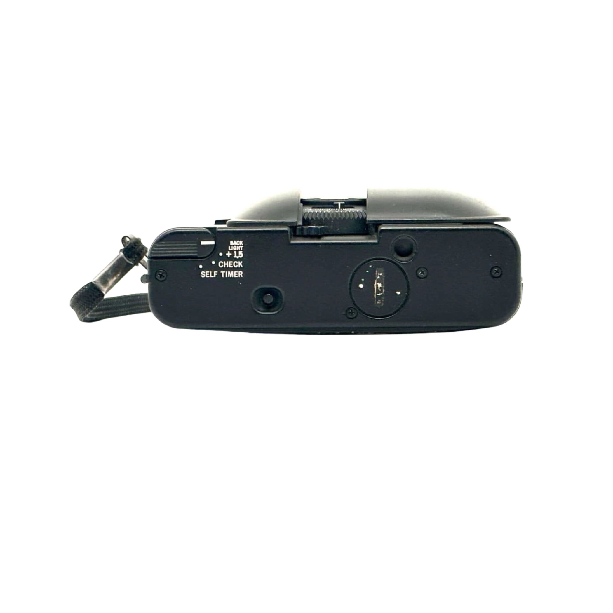 Black compact digital camera with a textured grip and visible control buttons.