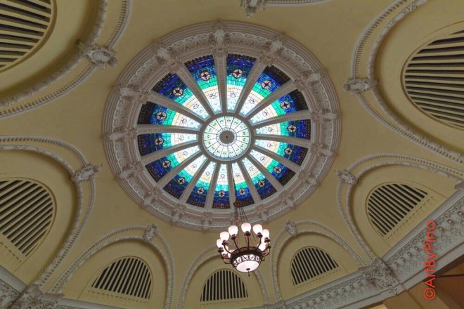Ornate stained glass dome in Dancy Building, Brownsville, Texas