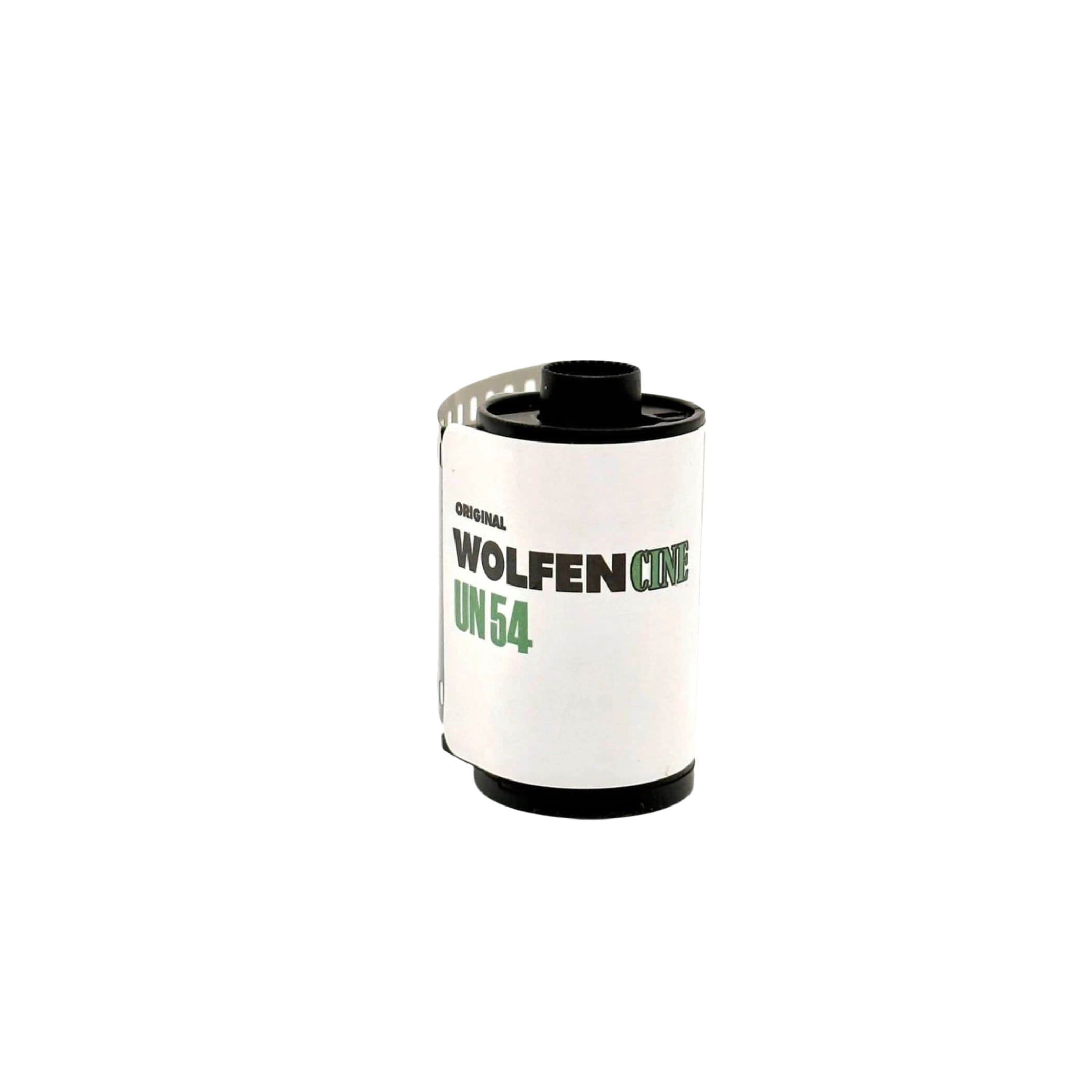 White and black film roll labeled ’original wolfen cine un54’’.