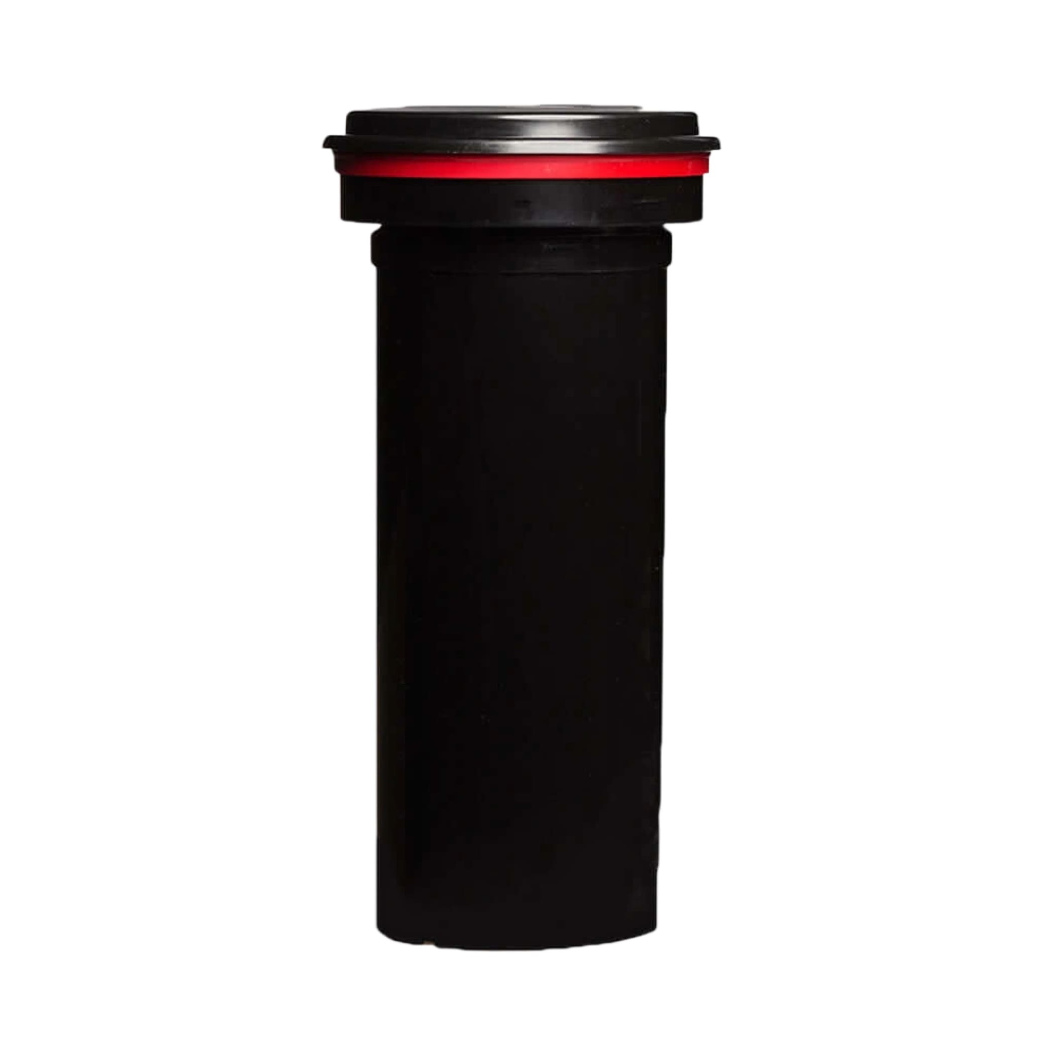Black cylindrical pipe with a red sealing ring and black cap.