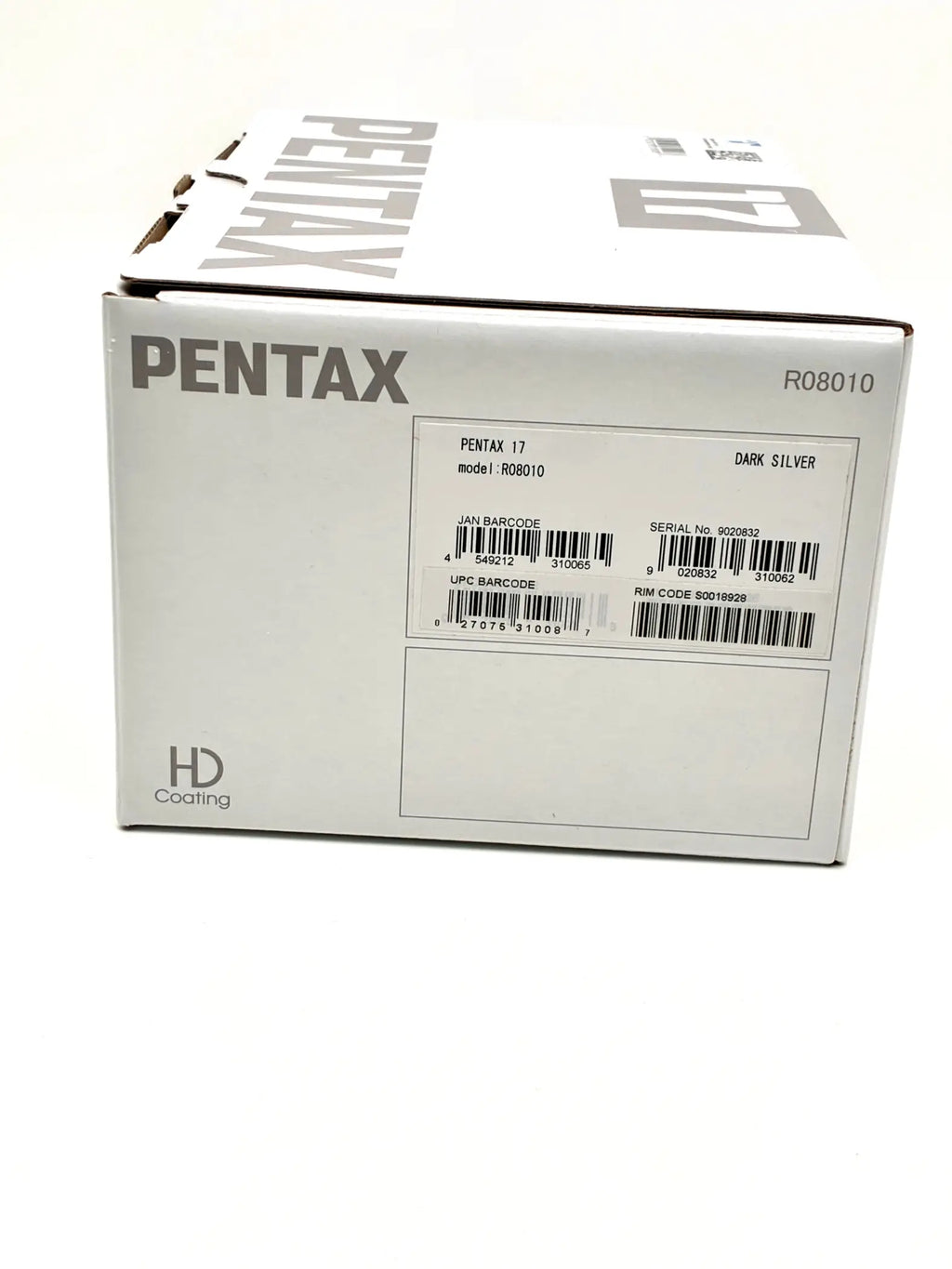 Pentax 17 dark silver 35mm half-frame film camera body in original white box with model and serial number labels