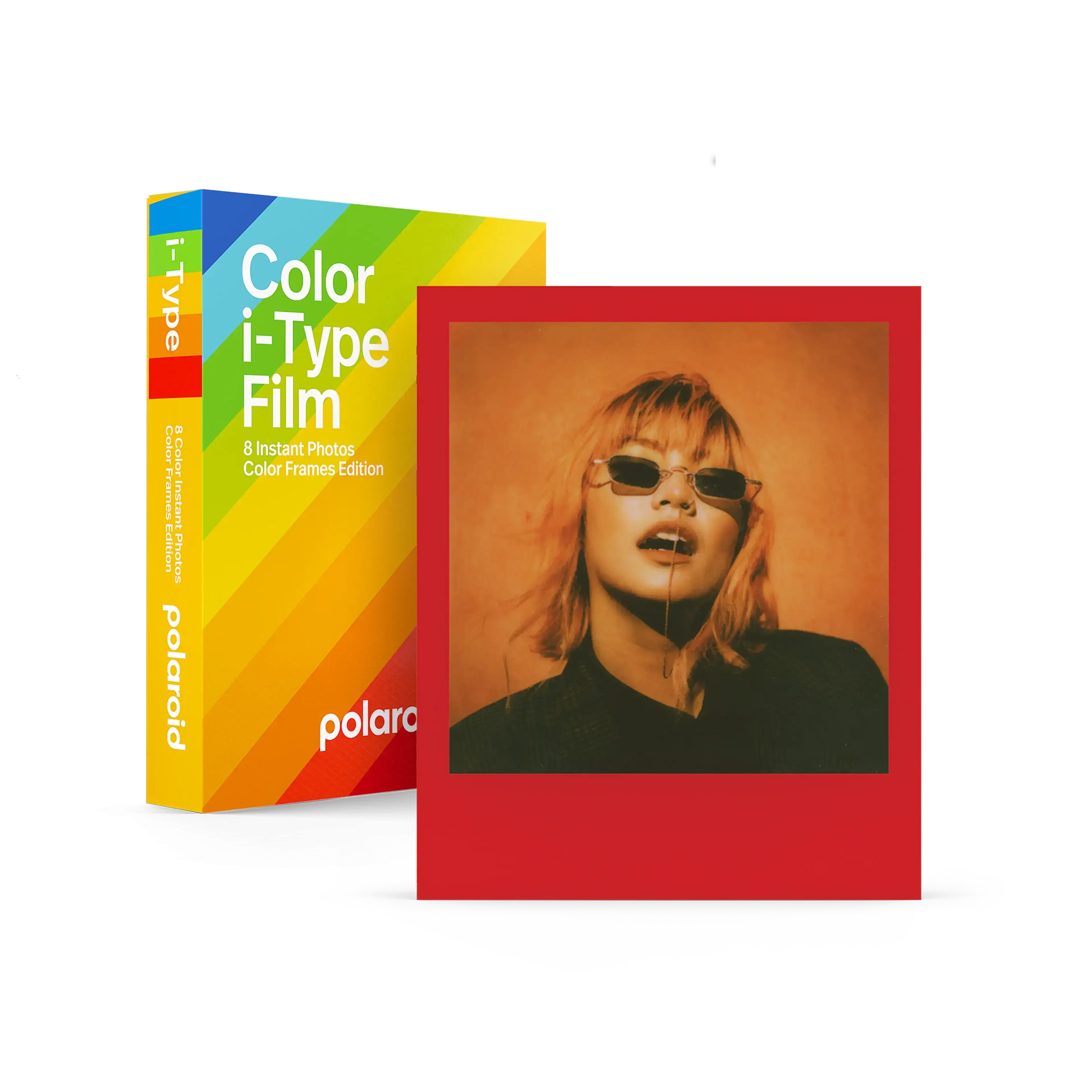 Polaroid Color i-Type Instant Film - Color Frames Edition with vibrant instant photo and colorful packaging.