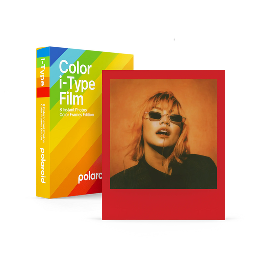 Polaroid Color i-Type Instant Film - Color Frames Edition with vibrant instant photo and colorful packaging.
