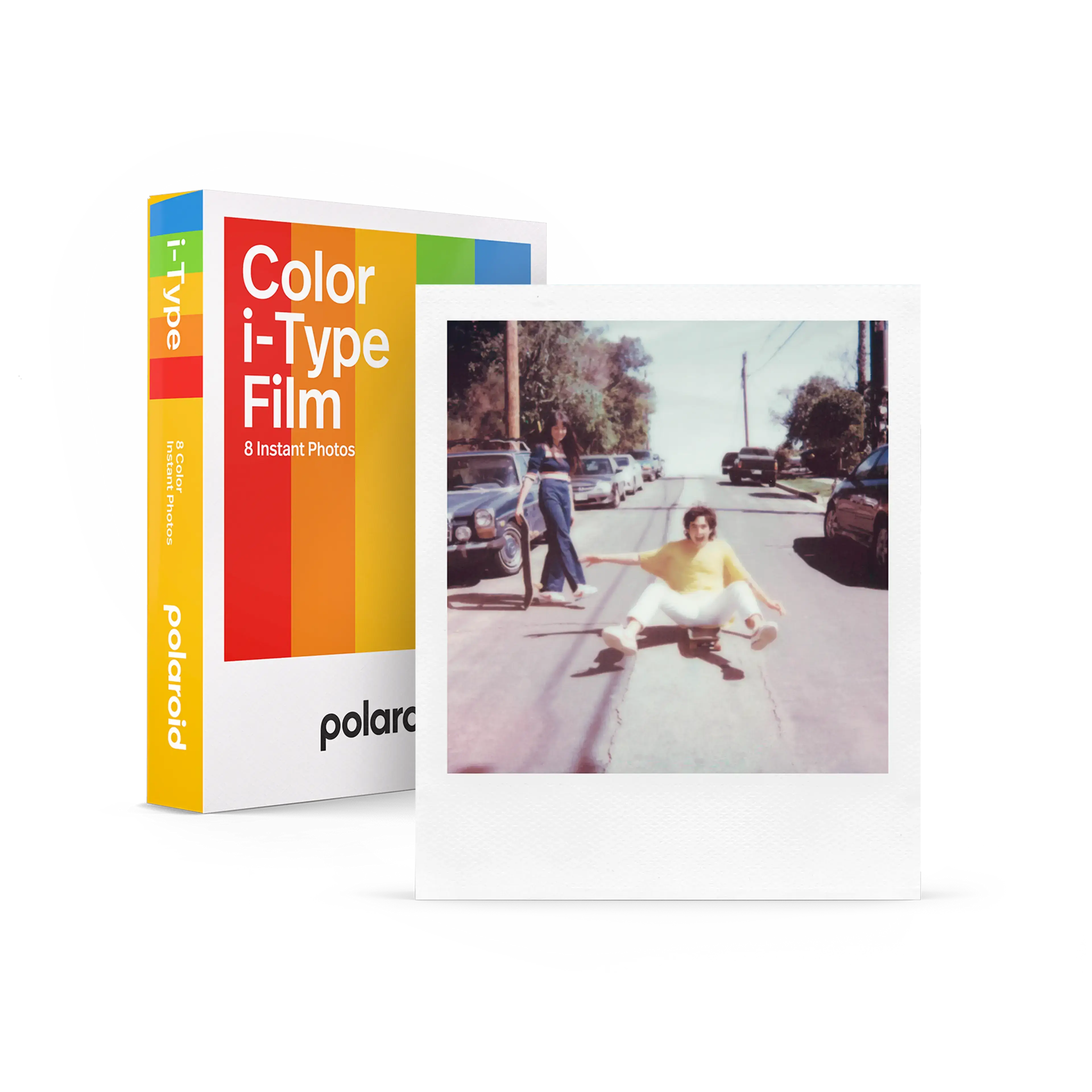 Polaroid Color I-Type Instant Film pack with white frame photo, perfect for vibrant instant photography.