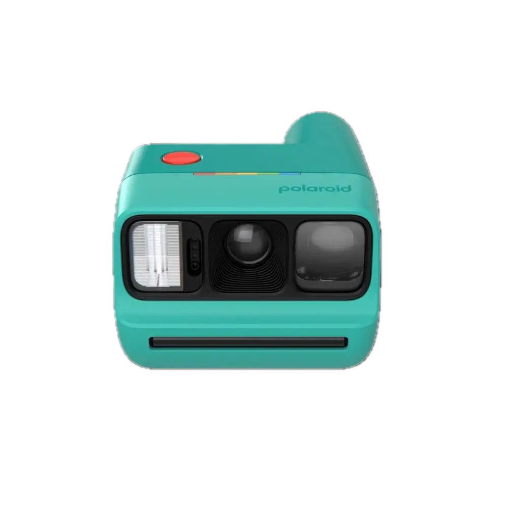 Polaroid Go Generation 3 instant film camera in teal with a red shutter button and black accents for instant photography