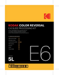 PRE-ORDER Kodak E6 Color Slide Positive Developing Kit 5L packaging, featuring instructions and components for slide processing.