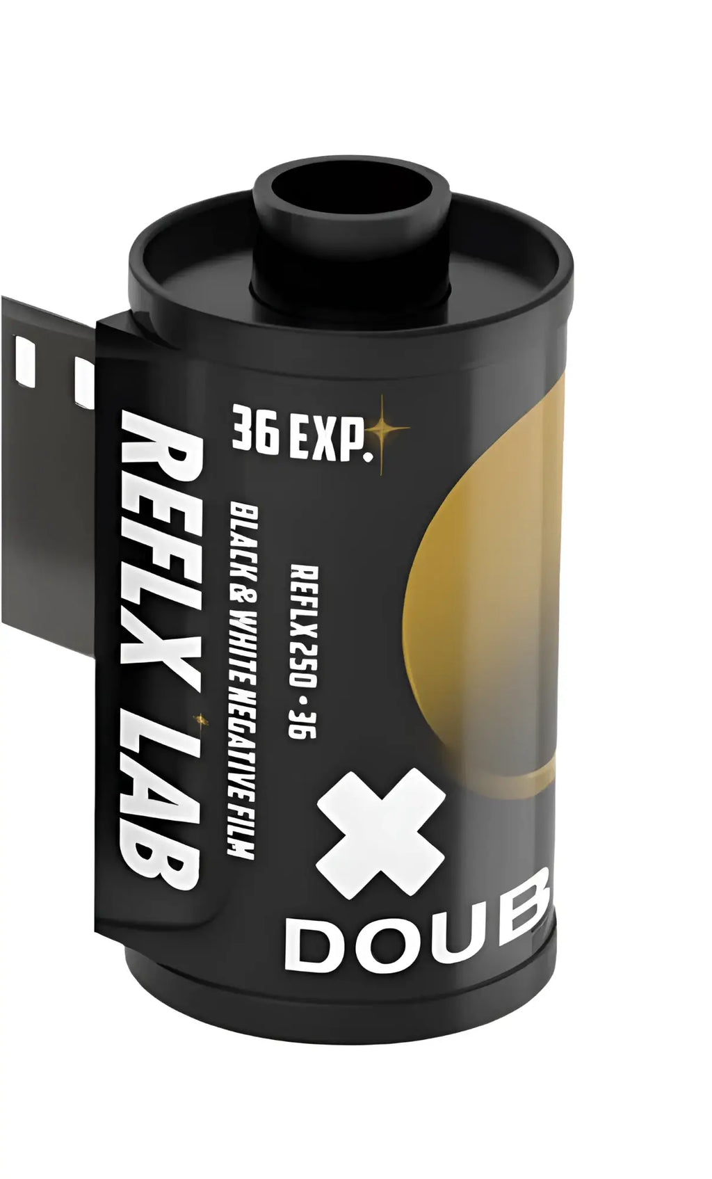 Reflx Lab Double-X 250 Black and White 35mm film canister with 36 exposures, ideal for professional photography.