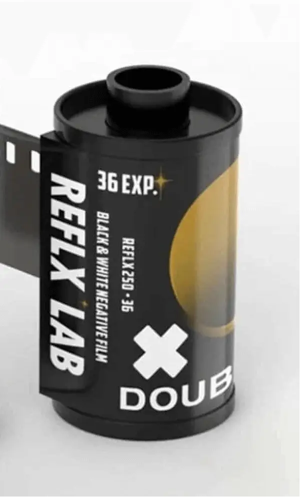 Reflx Lab Double-X 250 Black and White 35mm film canister with 36 exposures.