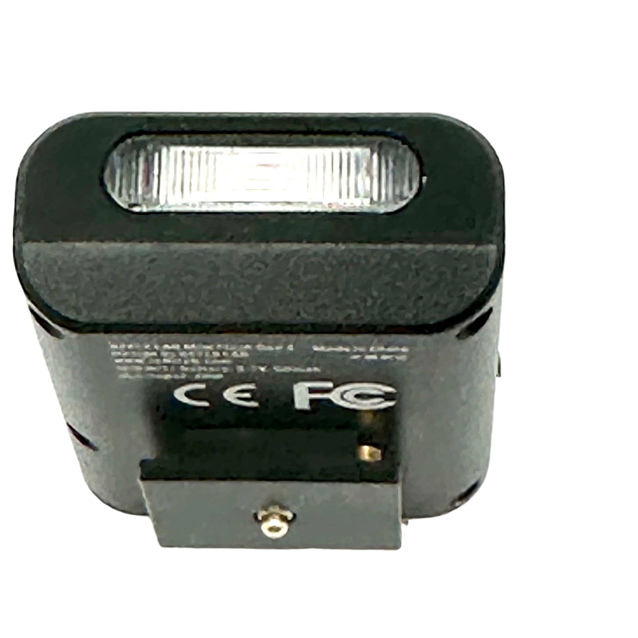 Black rectangular flash unit with a translucent, ribbed front panel and textured casing.