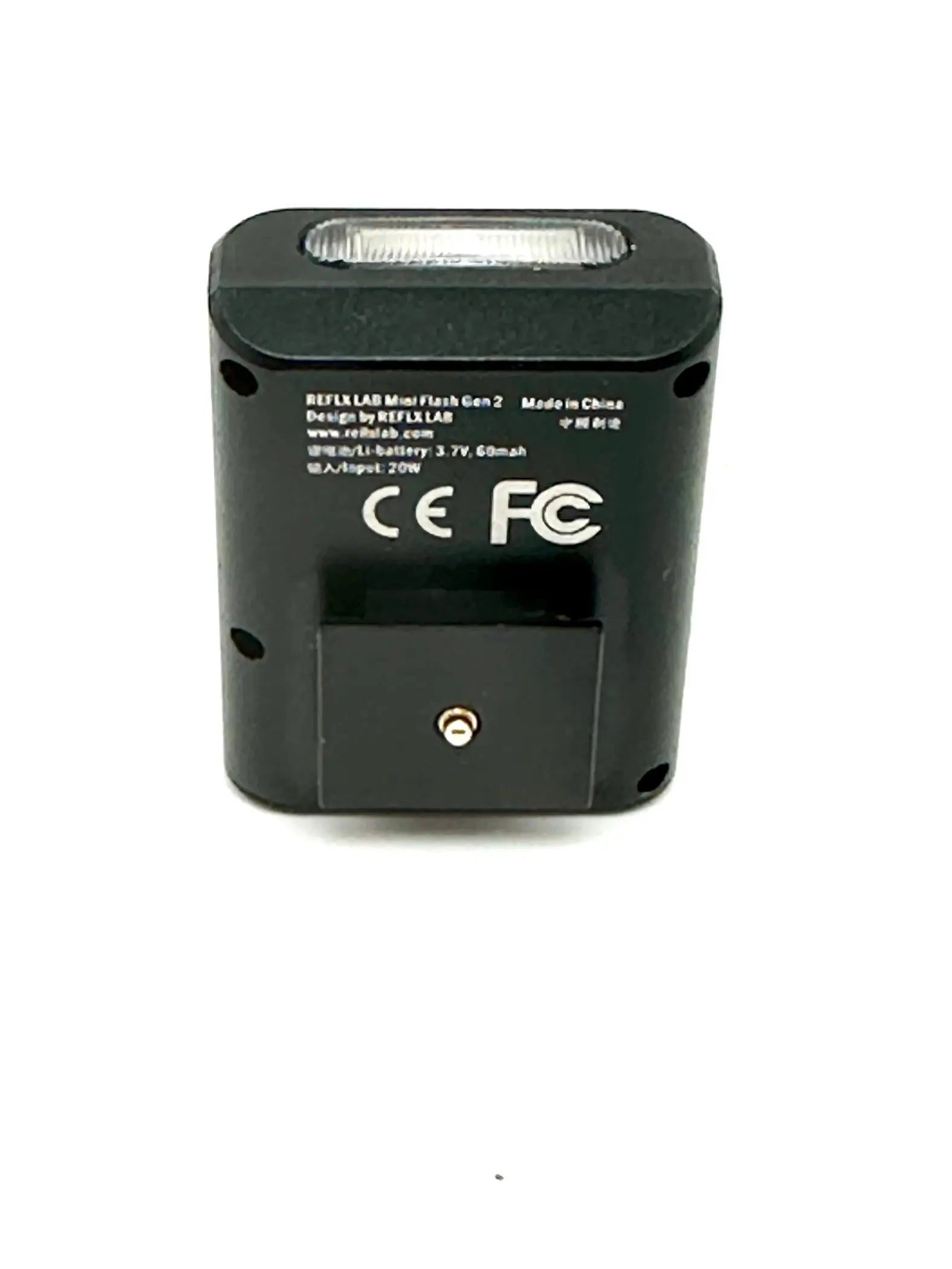 Black reflex lab mini flash gen 2 flash unit with a rectangular shape and a translucent front panel.