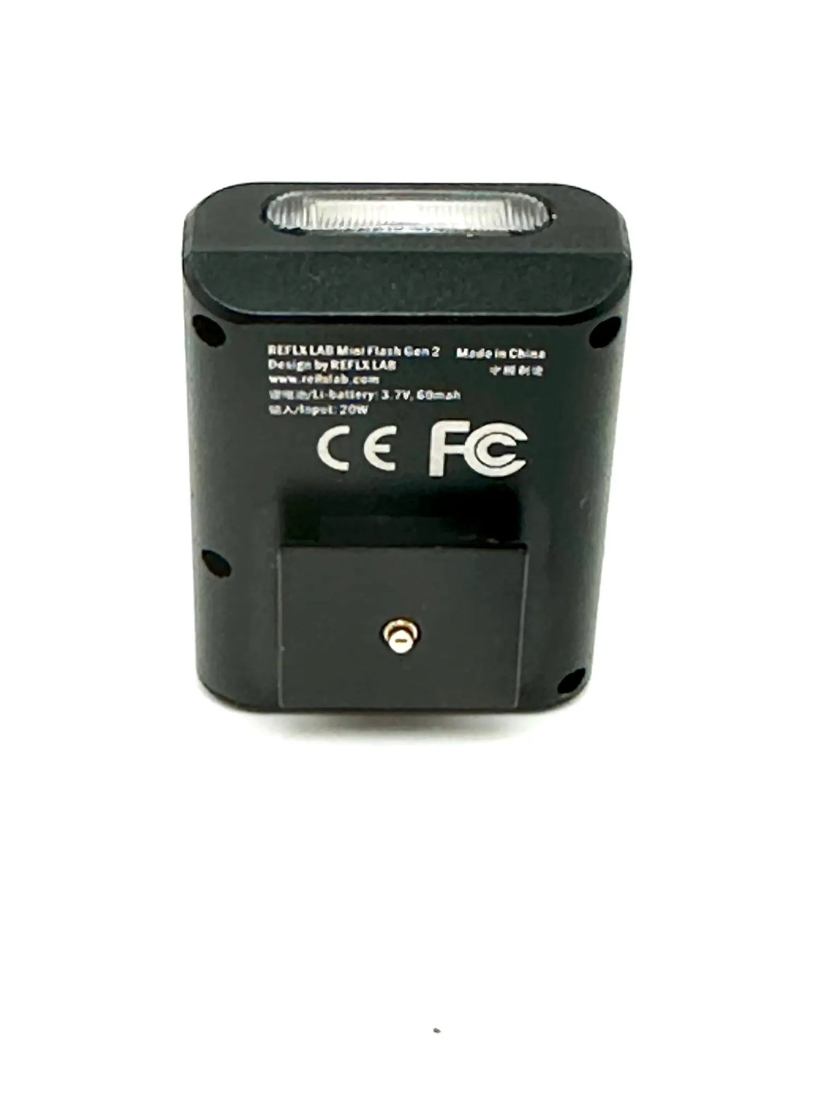 Black reflex lab mini flash gen 2 flash unit with a rectangular shape and a translucent front panel.