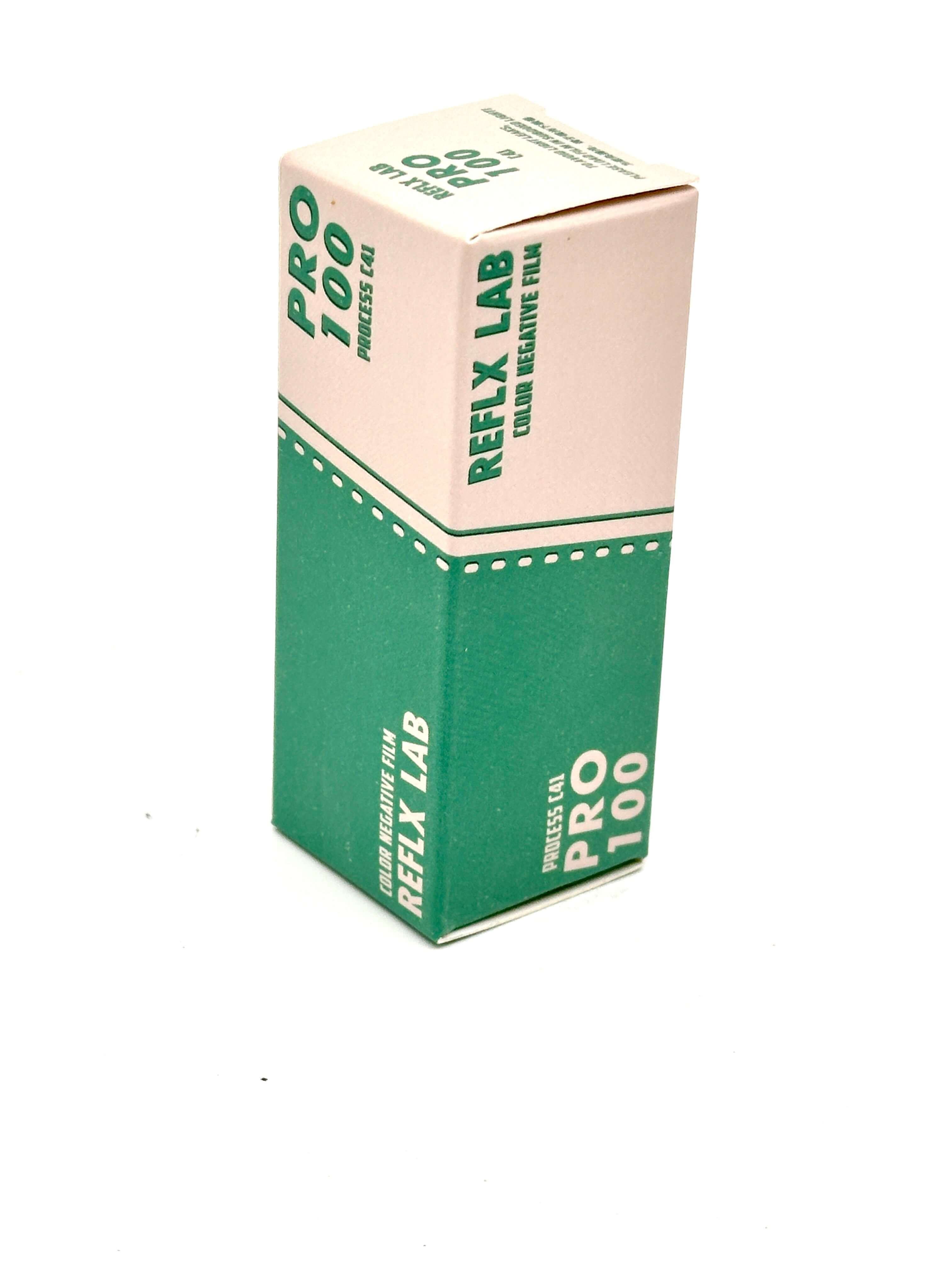 Reflx Lab Pro 100 C41 Kodak Aerocolor 2460 120 film packaging in vibrant green and pink.
