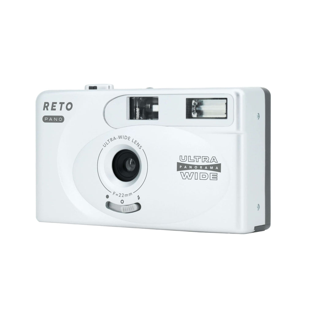 White plastic reto pano ultra panorama wide camera with a 22mm ultra-wide lens.