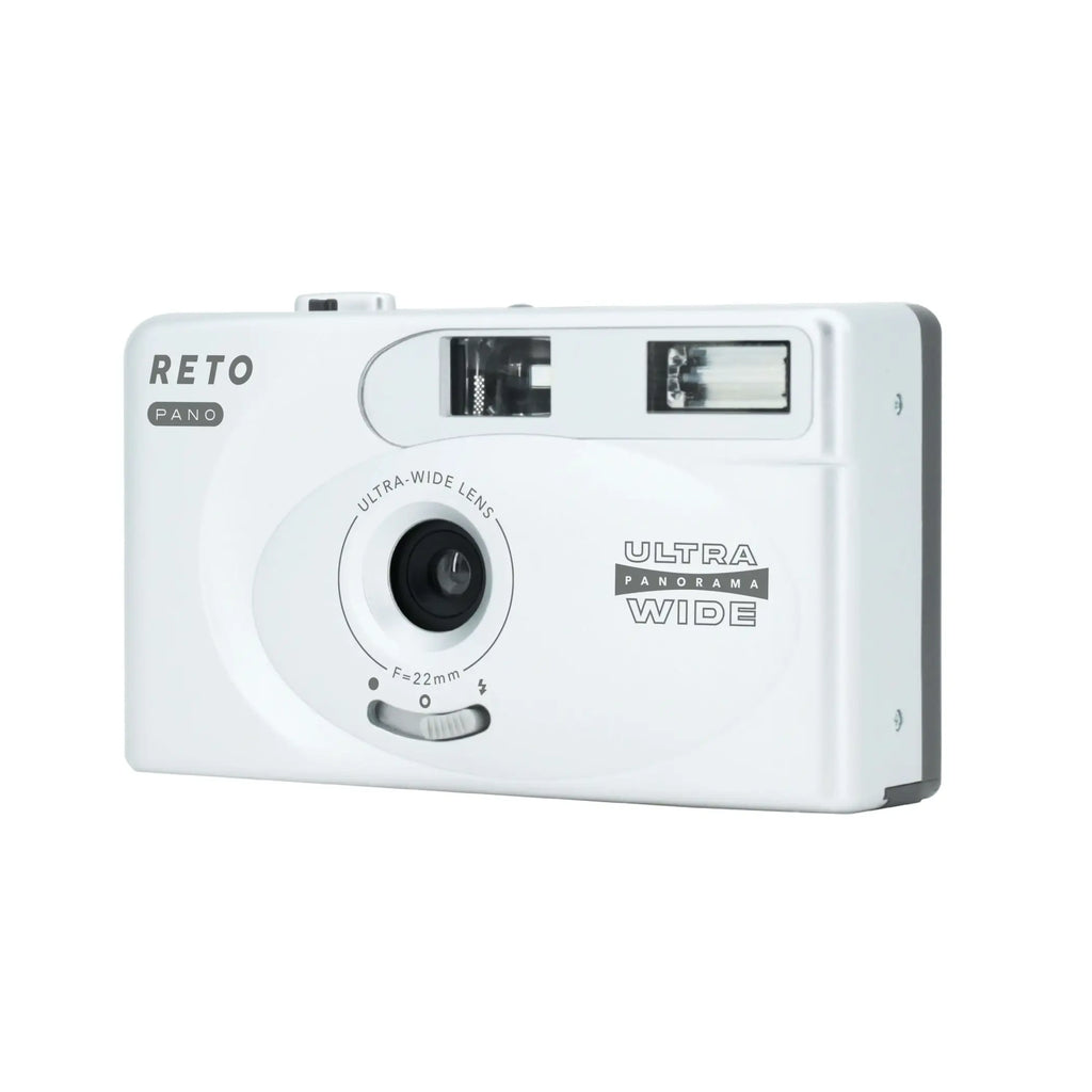 White plastic reto pano ultra panorama wide camera with a 22mm ultra-wide lens.