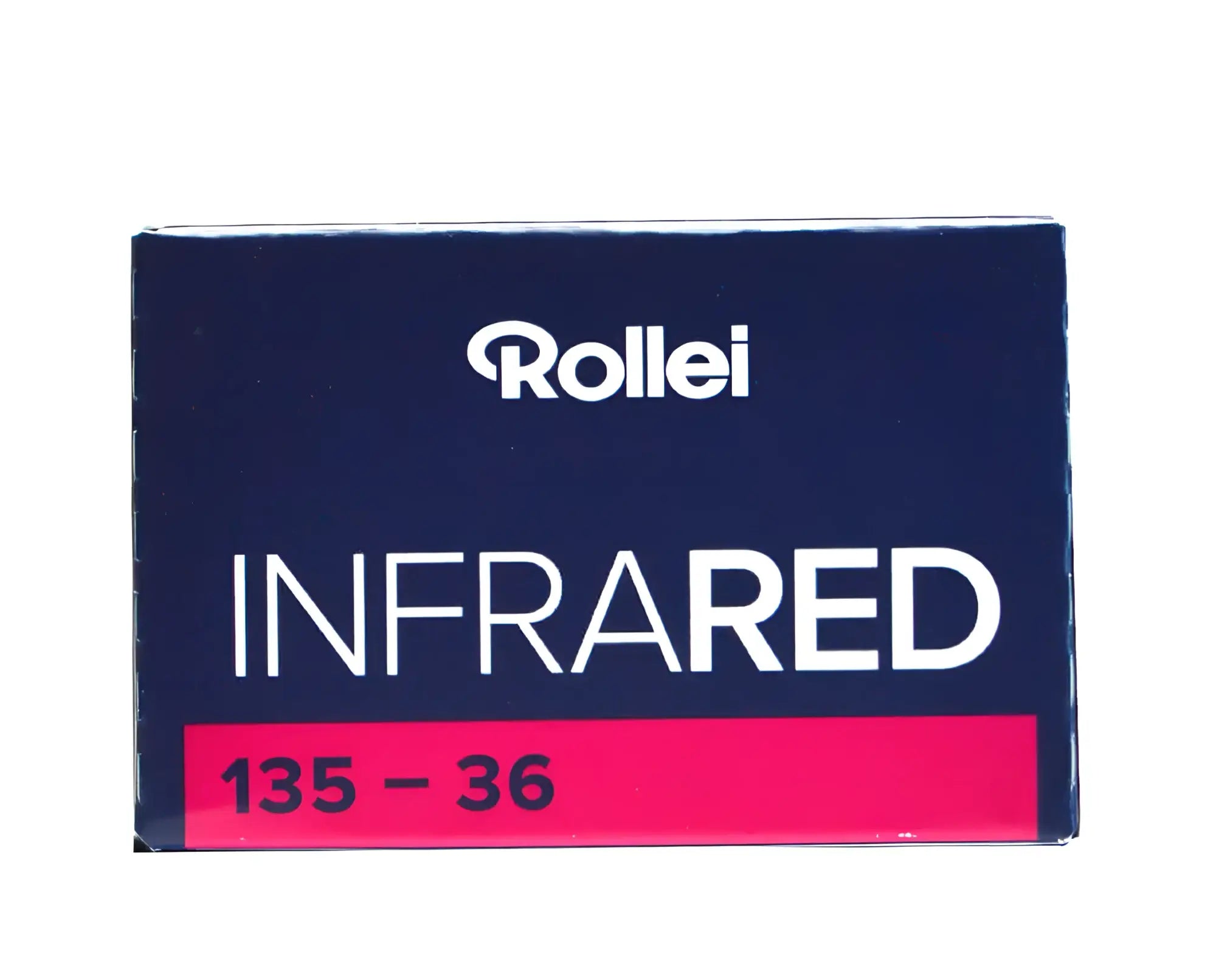 Rollei Infrared 135-36 film box, ideal for dramatic black and white photography with ISO 400 sensitivity.