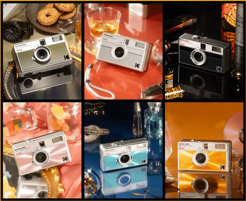 Silver and black Kodak film camera in film photography guide