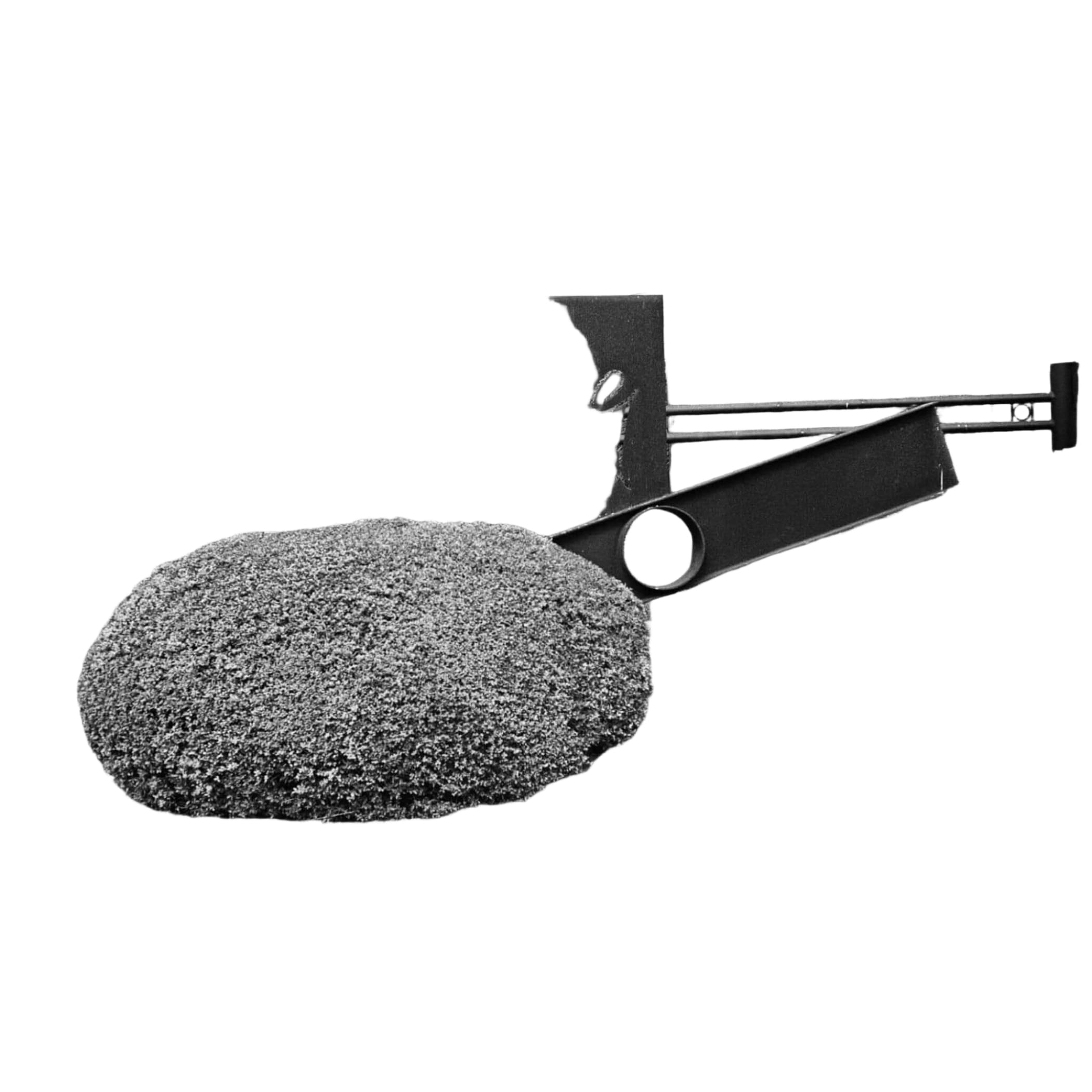 Black metal sign with ’stone wood’ graffiti in white lettering.