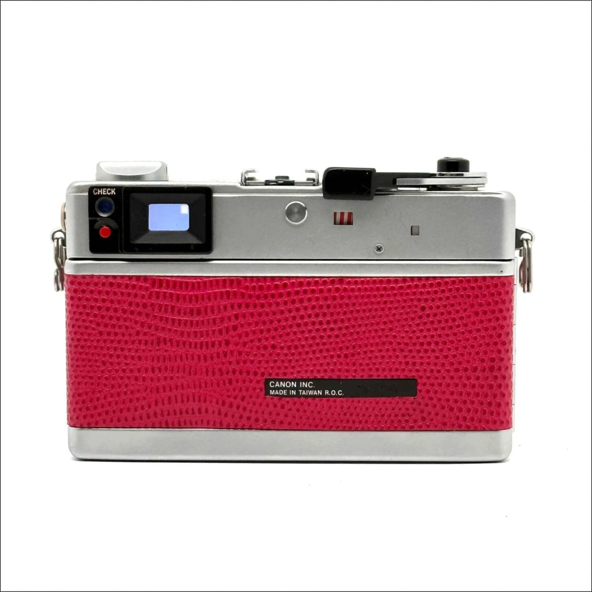 Used Canon Canonet QL 17 GIII 35mm rangefinder camera in hot pink with a silver top, part of our Select CLAd series.