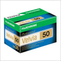 Fujifilm Fujichrome Velvia 50 35mm color reversal film box showcasing vibrant color quality and professional-grade performance.