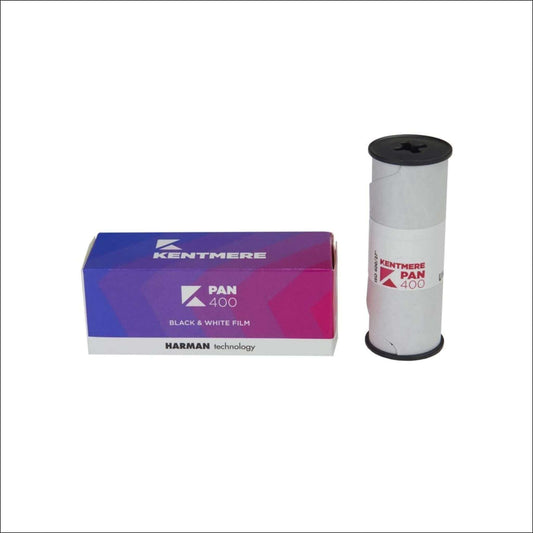 Kentmere Pan 400 black & white 120 medium format film, versatile and budget-friendly for photography enthusiasts.