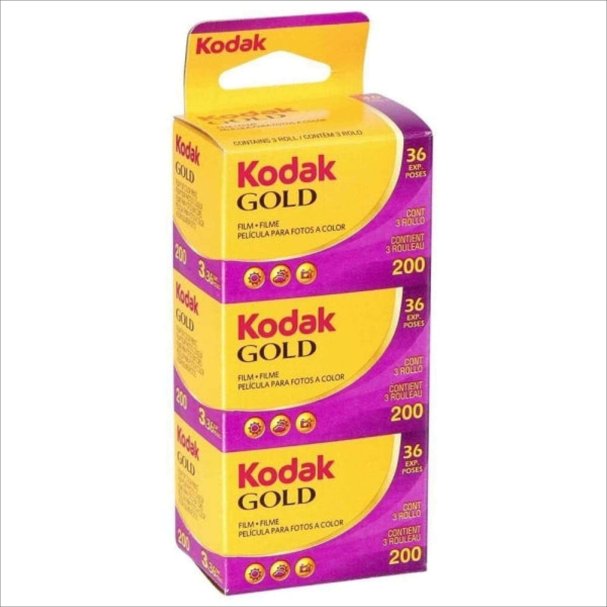 3-Pack Kodak Gold 200 ISO 35mm Color Negative Film with 36 exposures for vibrant color and fine grain.