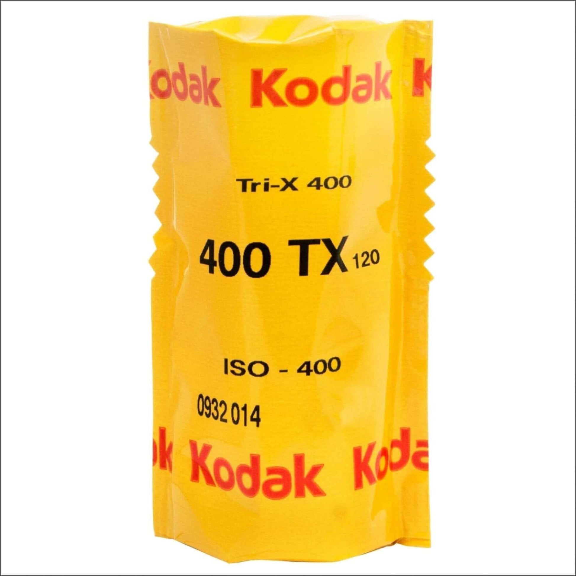 Kodak Tri-X 400 ISO 120 Black & White Film single roll packaging in yellow.