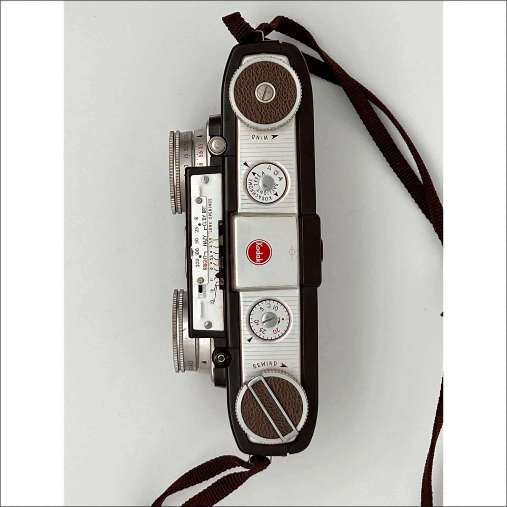 Kodak used Stereo 35mm film camera top view with controls, sold as is, includes original case, vintage collectible.