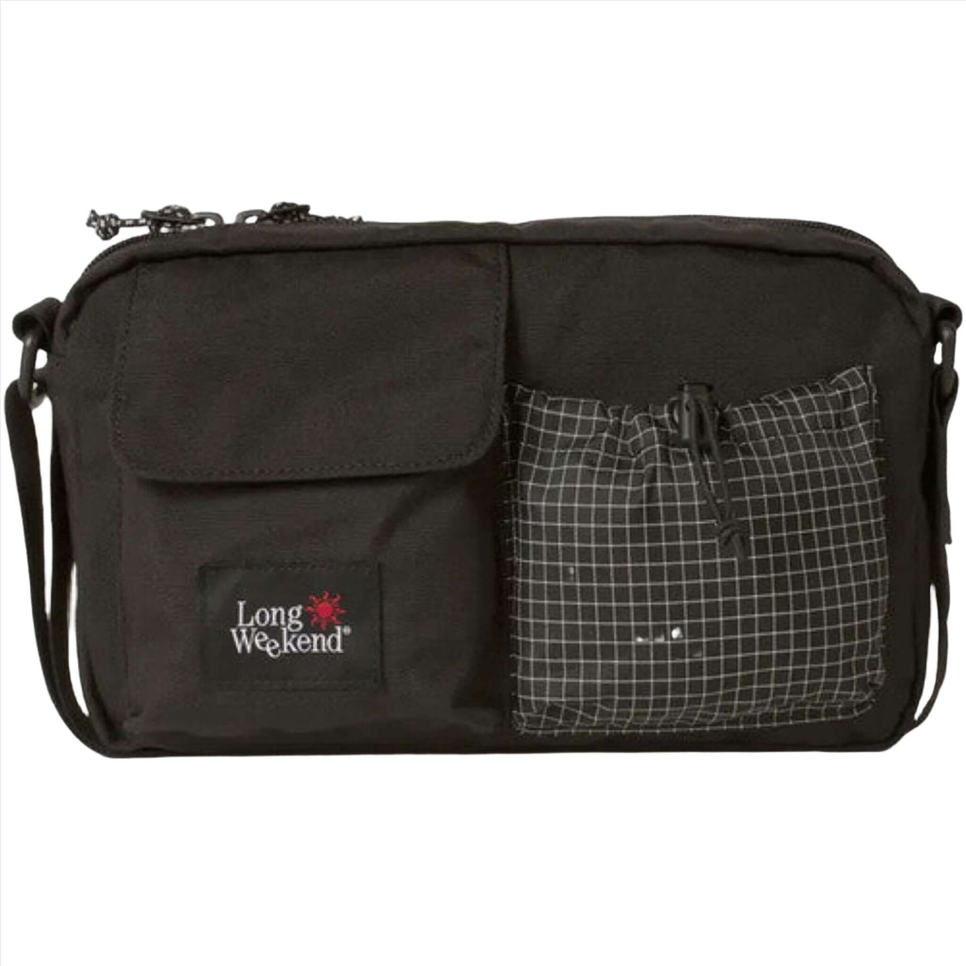 Long Weekend Santa Fe Camera Bag in black with grid pocket, perfect for film photography and travel.