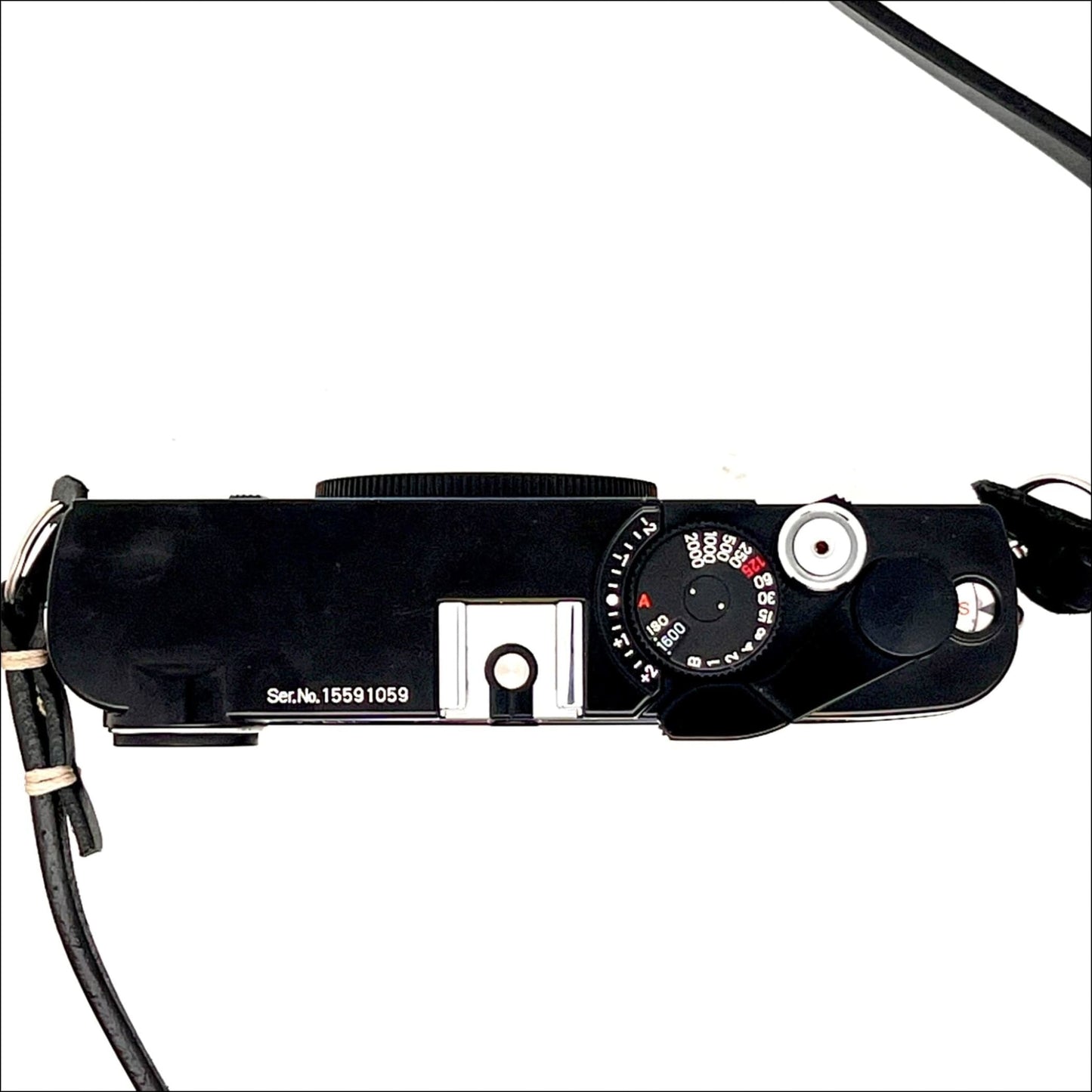 Top view of a Zeiss Ikon ZM 35mm film camera body with built-in light meter.
