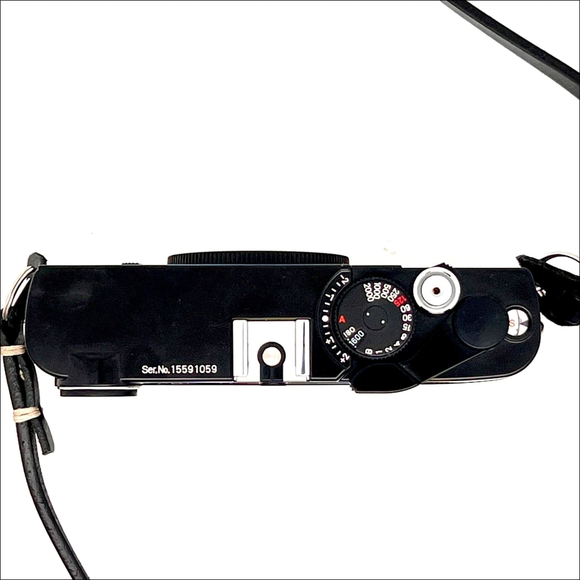 Top view of a Zeiss Ikon ZM 35mm film camera body with built-in light meter.